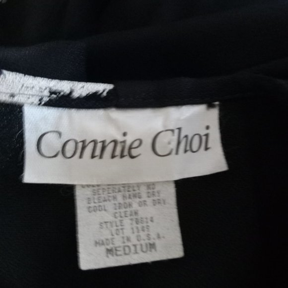 Connie Choi Women's Knee Length Shift Dress Size Medium Black Fish Print VTG - Picture 8 of 9